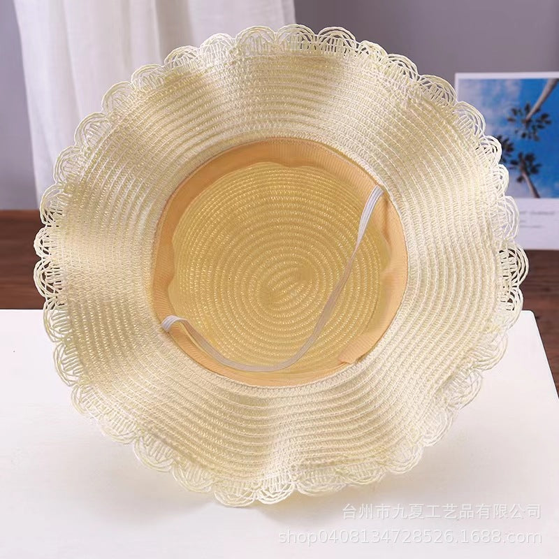 Venta al por mayor de paja tejida para padres e hijos, sombrilla de ala grande, protector solar, sombrero de paja